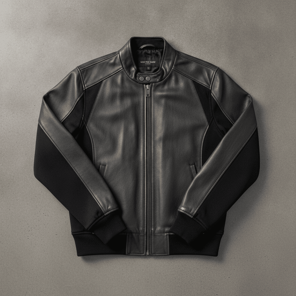 Blouson de sport en cuir d'agneau souple - Noir