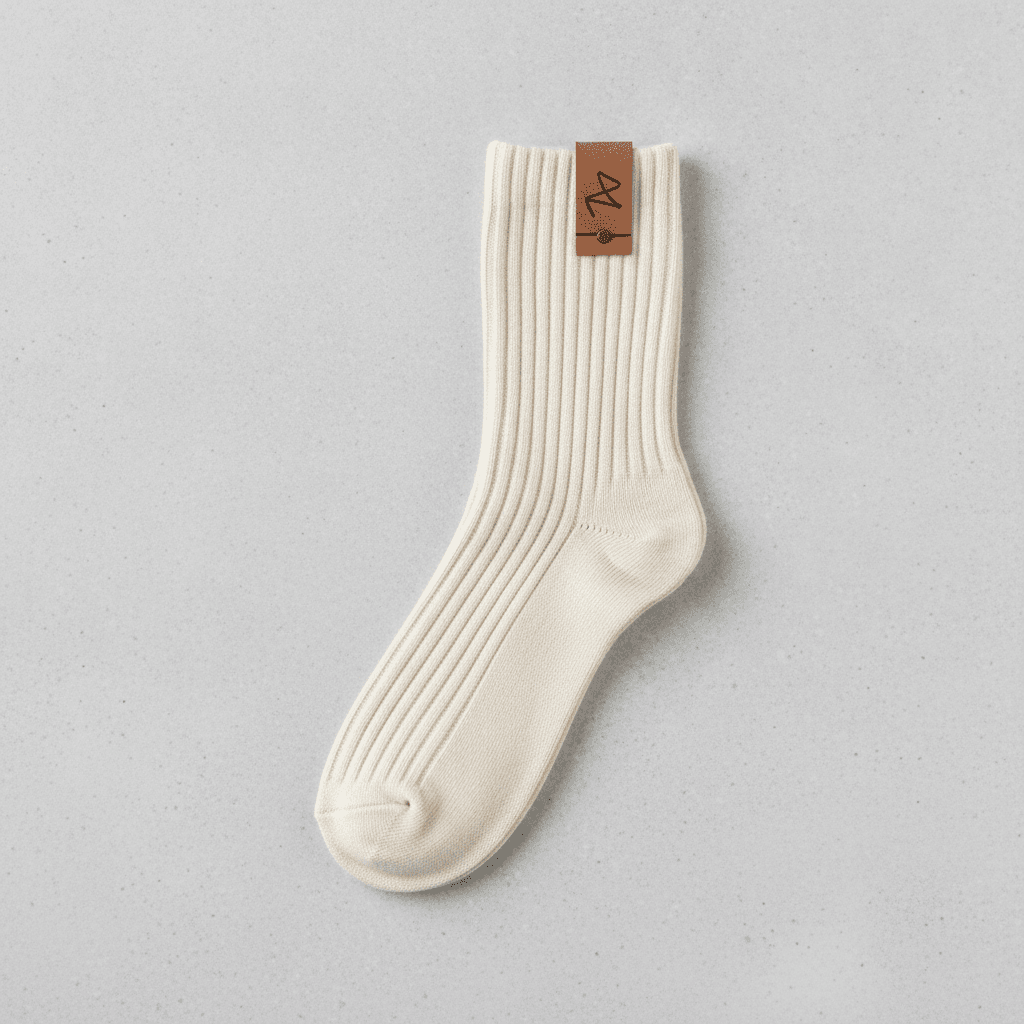 Paire de Chaussettes en Coton Côtelé - Écru