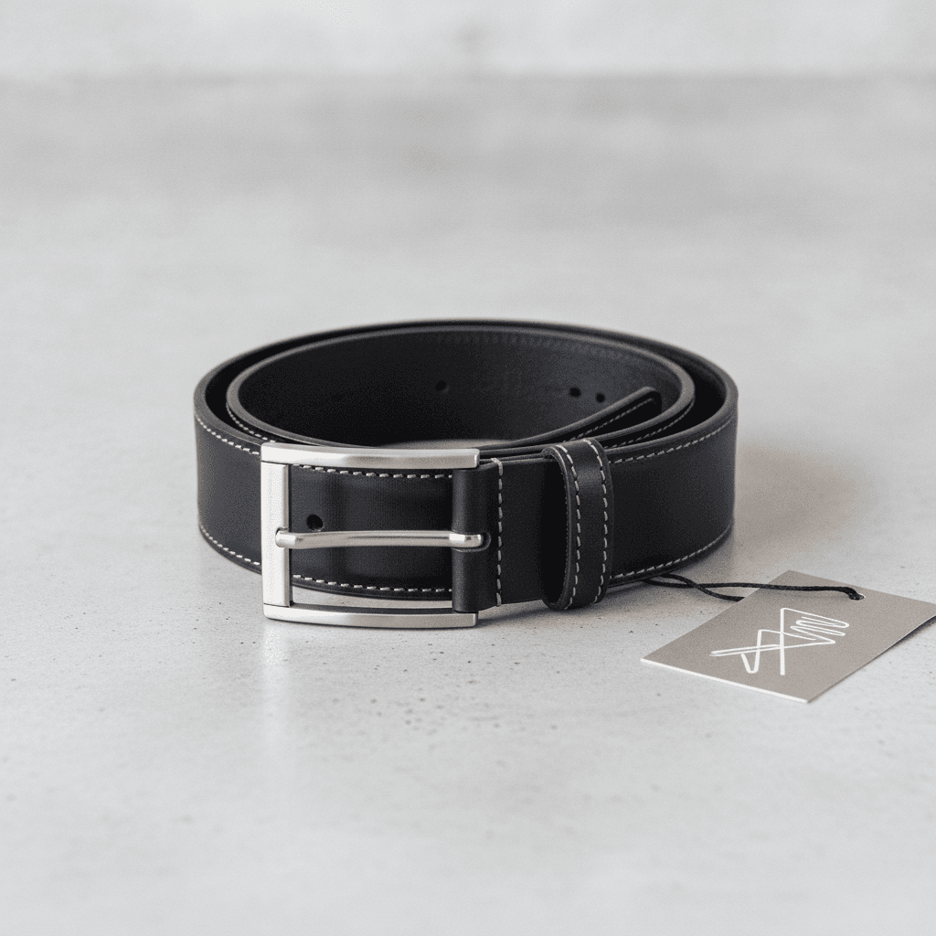 Ceinture Large en Cuir Véritable - Noir