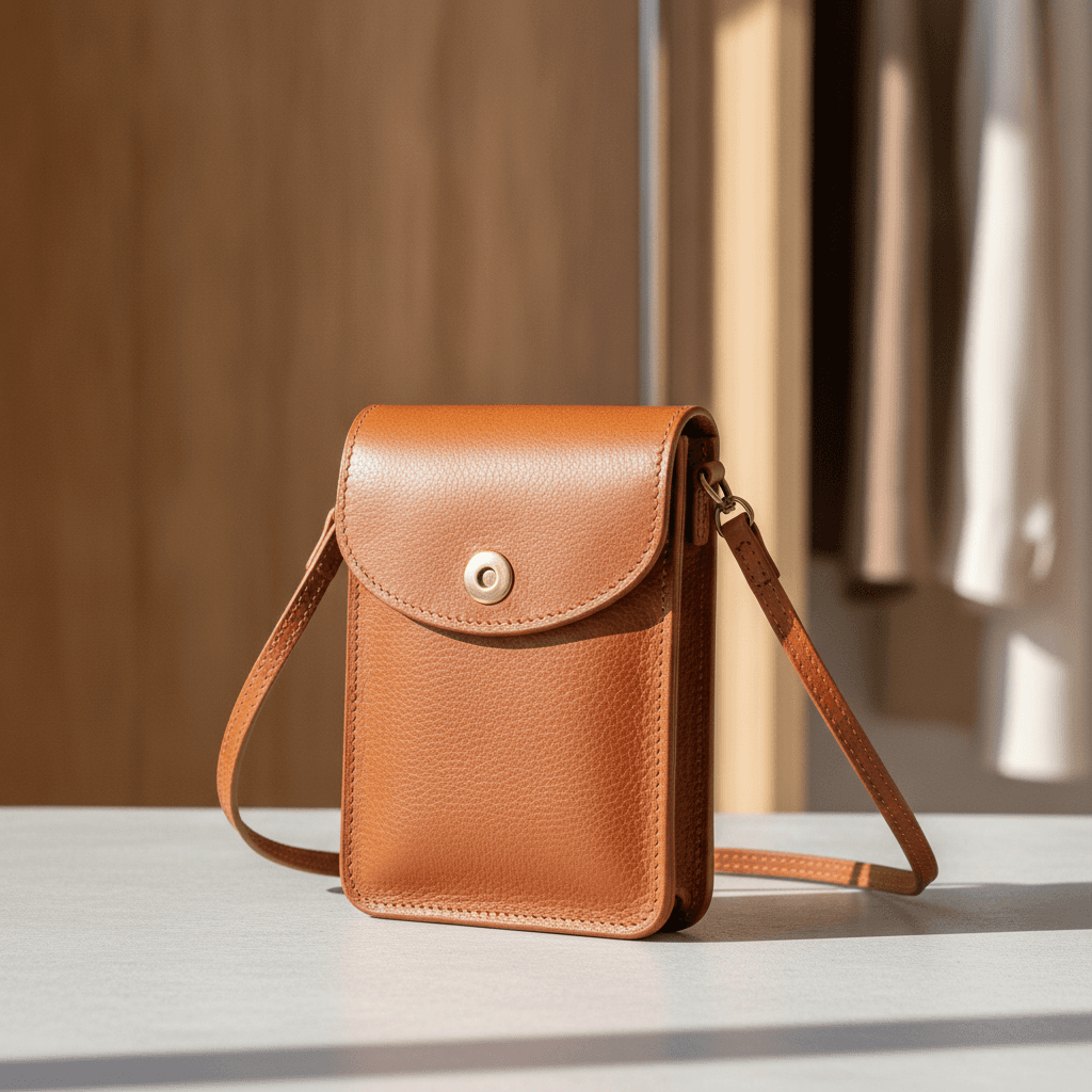 Pochette Téléphone en Cuir - Camel