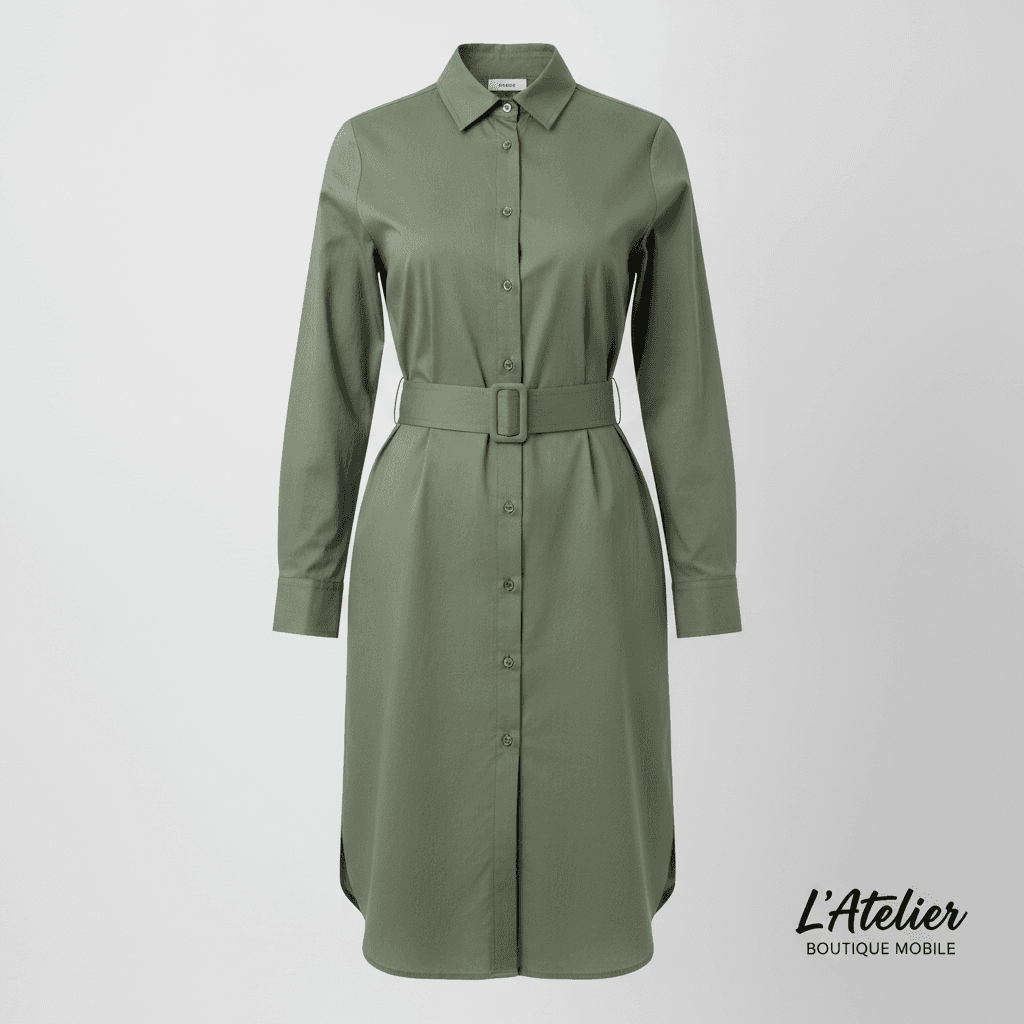 Robe Chemise en Coton - Vert kaki