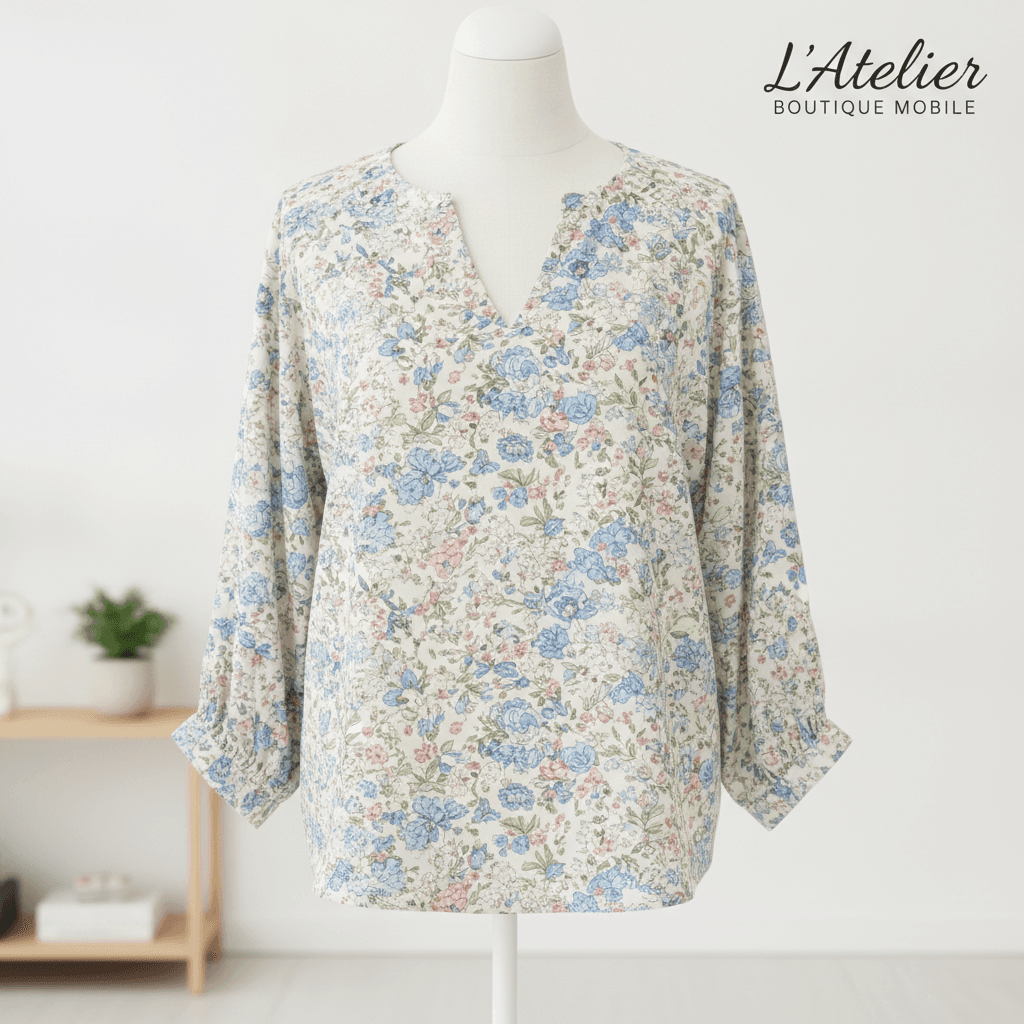 Blouse Imprimée Fleurie - Bleu ciel
